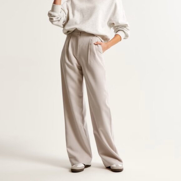 Abercrombie & Fitch Pants - Abercrombie & Fitch Cream Sloane Tailored Wide Leg Pant-Tall Size - Size 31L/12L